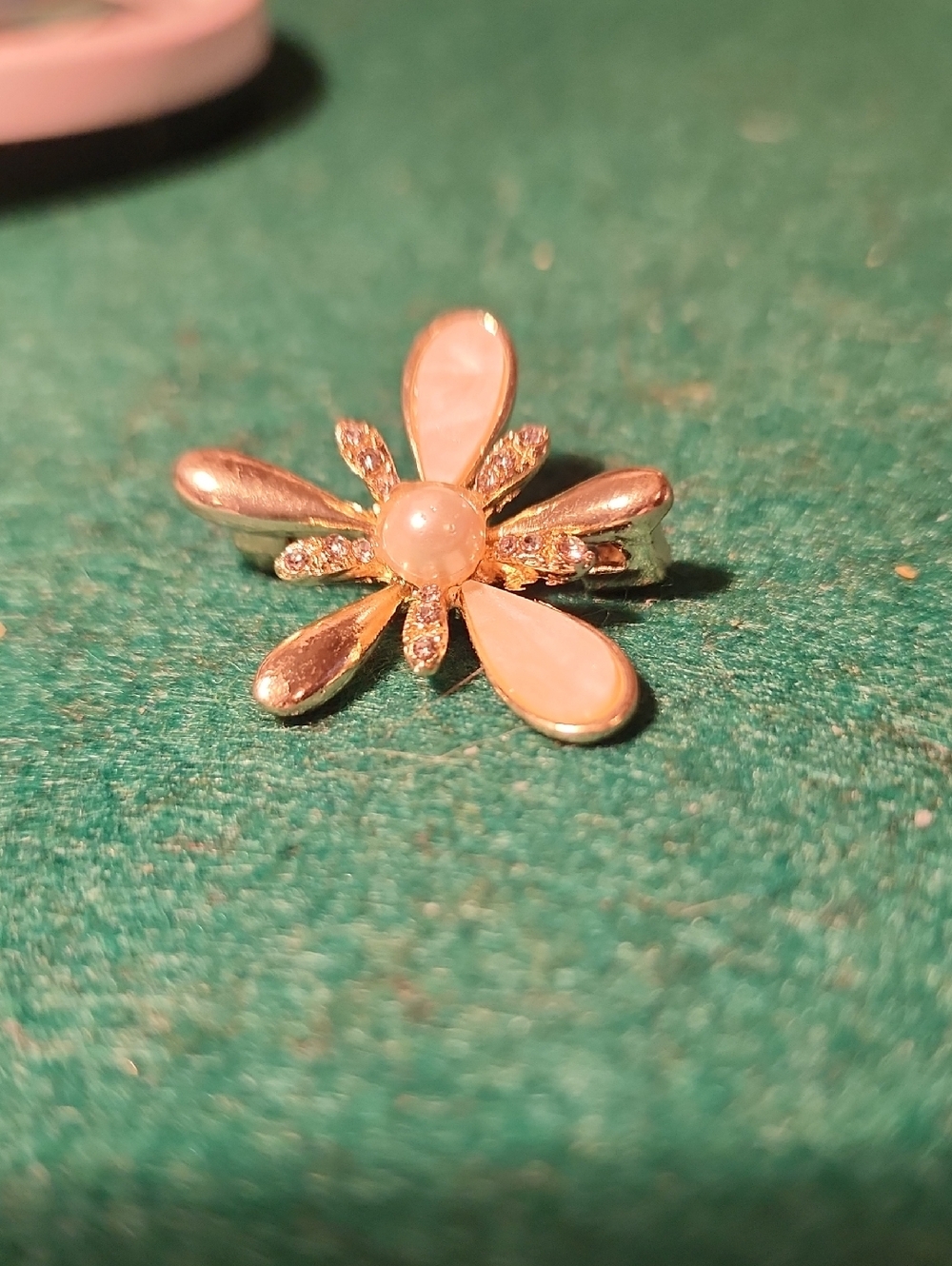 Delicate Akoya White Shell Flower Brooch with Crystal Accents - High Luster